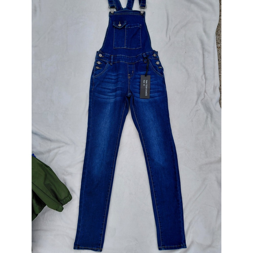 Fashion2Love Women Dark Wash Denim Overalls Slim Fit Dungarees F2L-BJ3286OS M